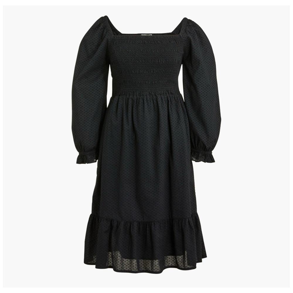 J Crew Black Swiss Dot Long Sleeve Tiered Dress Sz XS Dark Cottagecore Romantic